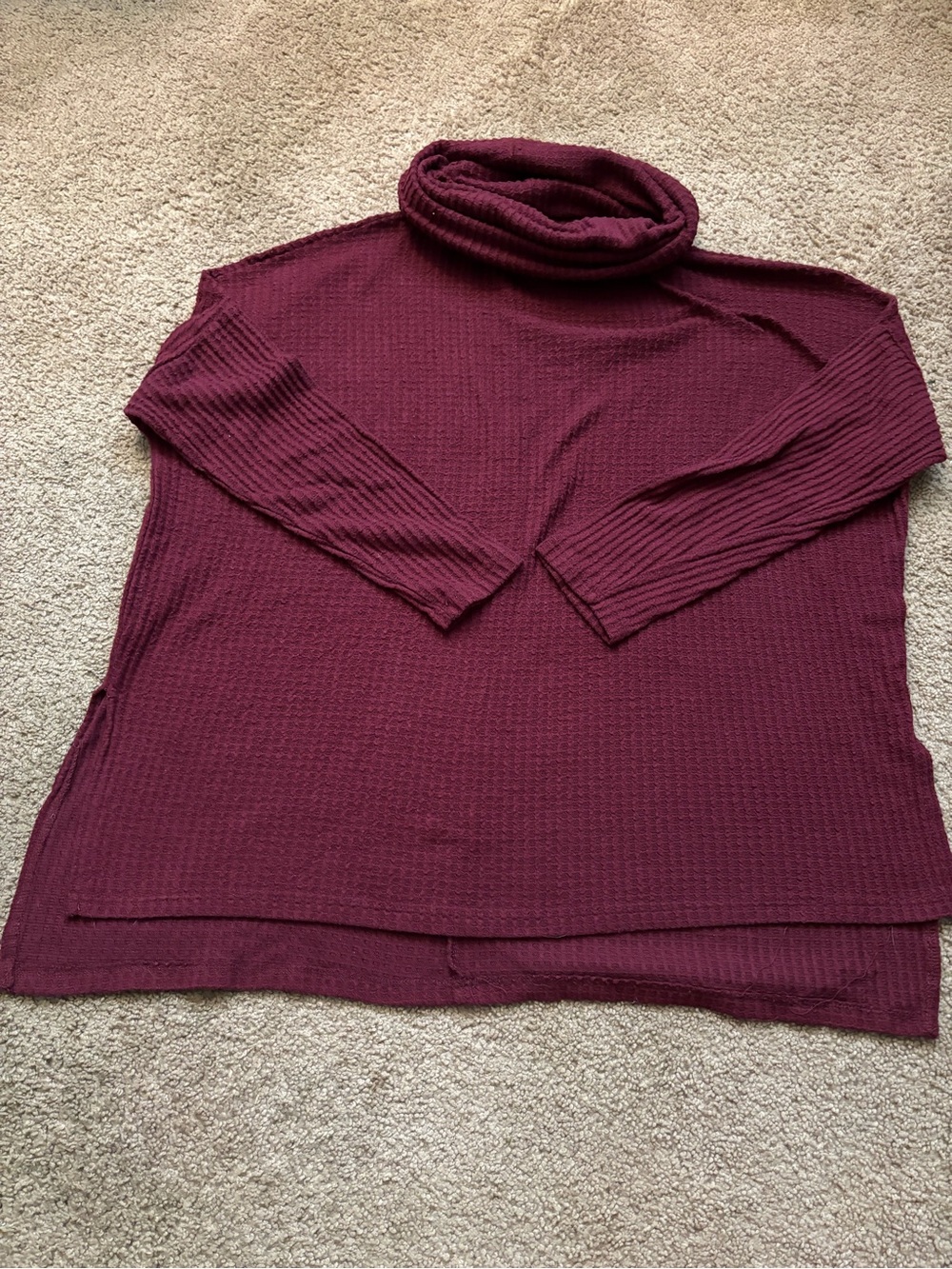 Zenana Outfitters Burgundy Waffle Knit Cowl Neck Sweater